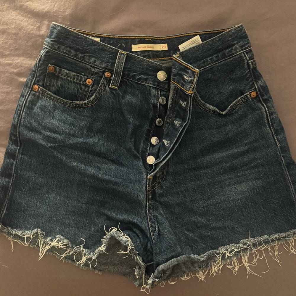 Levi's Dark Blue Jean Shorts with Frayed Hem